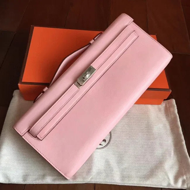 Rose Dragee Swift Knockoff Hermes Kelly Cut Clutch Soft Pastel Bag