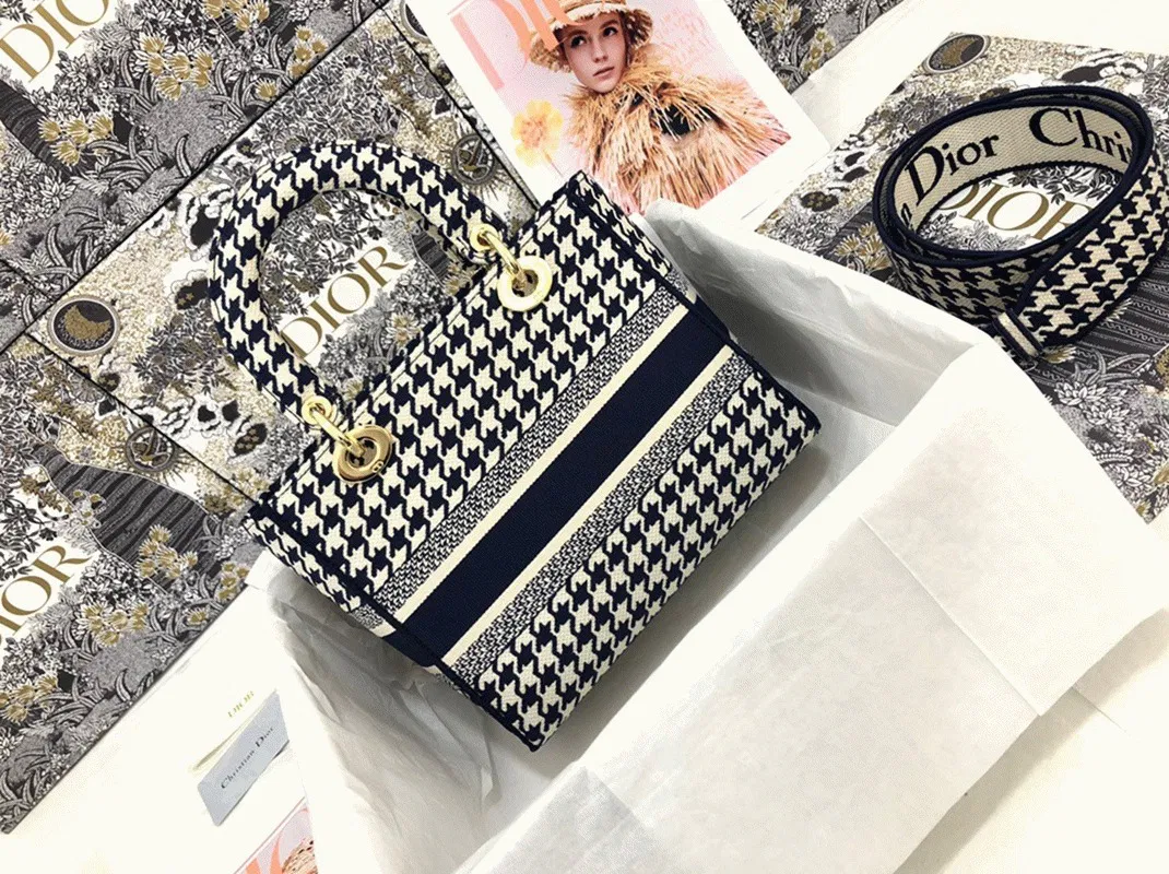 Dior Lady D-Lite Medium Bag in Black White Houndstooth Embroidery — image 5