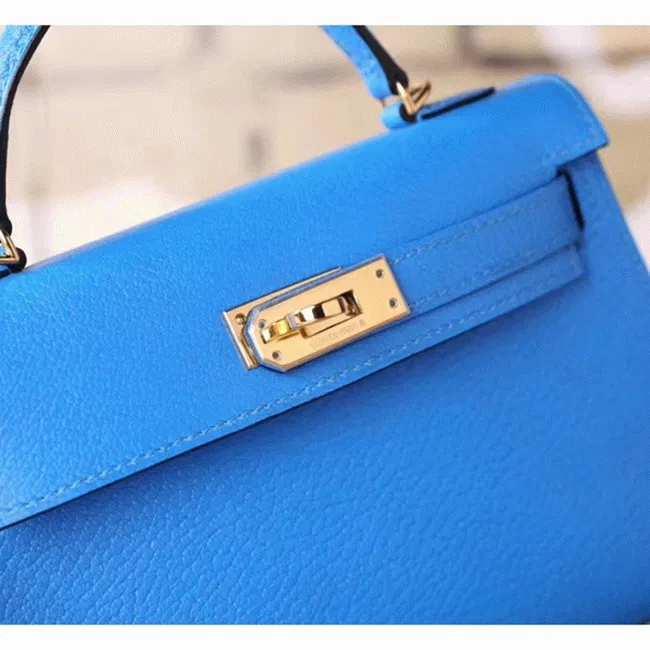 Blue Hydra Chevre Hermes Kelly 20cm Petite Handbag — image 4
