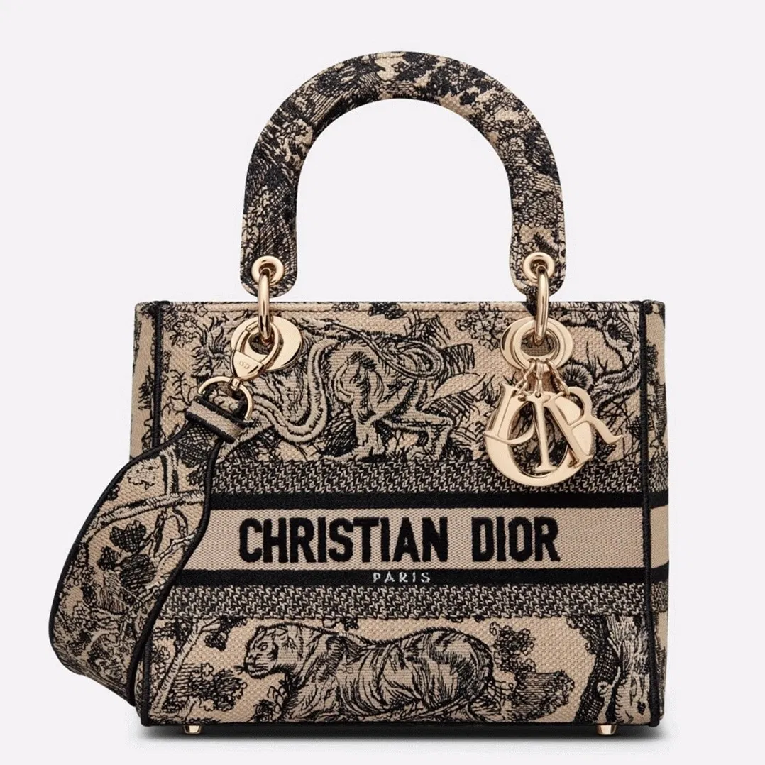 Dior Lady D-Lite Medium Bag in Brown Toile de Jouy Embroidery