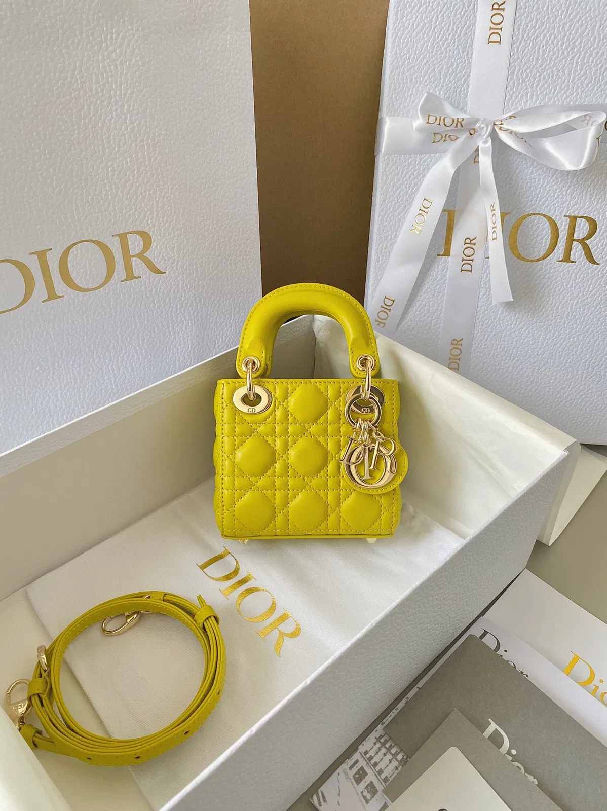 Dior Lady Dior Micro Bag in Yellow Cannage Lambskin — image 9