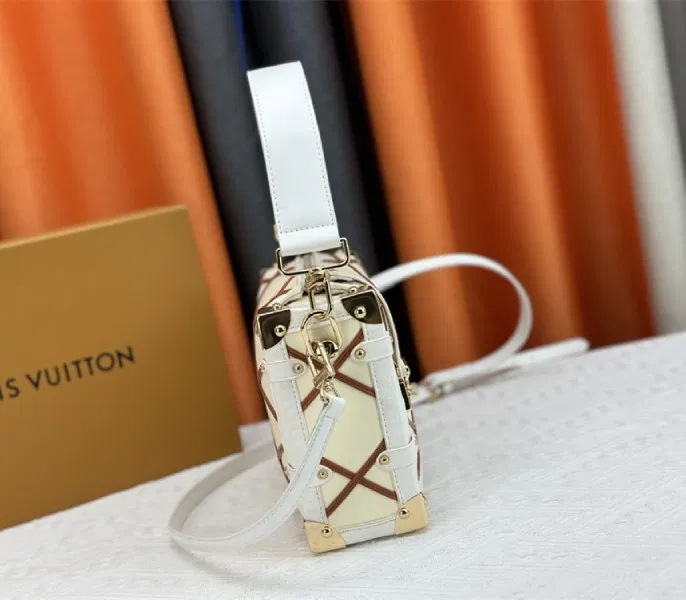 Louis Vuitton Malletage Leather Side Trunk MM In Cream Beige And Chestnut Brown — image 4