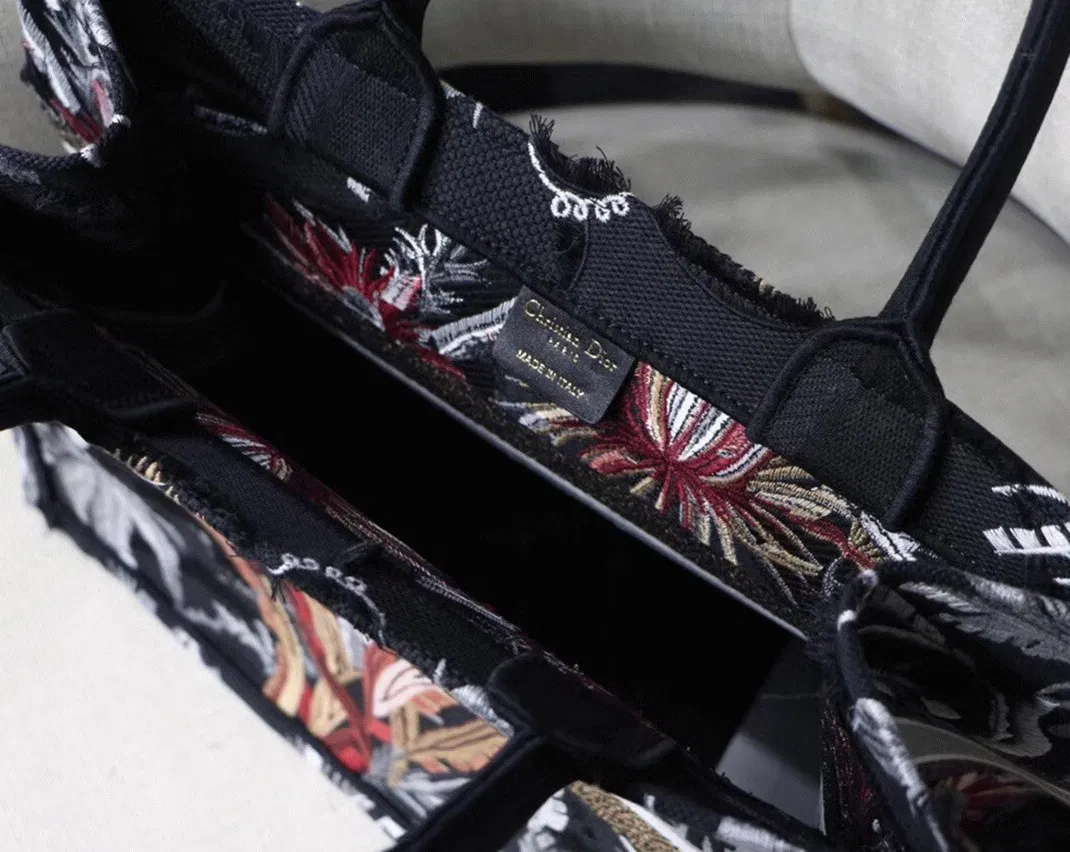 Dior Medium Book Tote in Black Camouflage with Multicolored — image 7