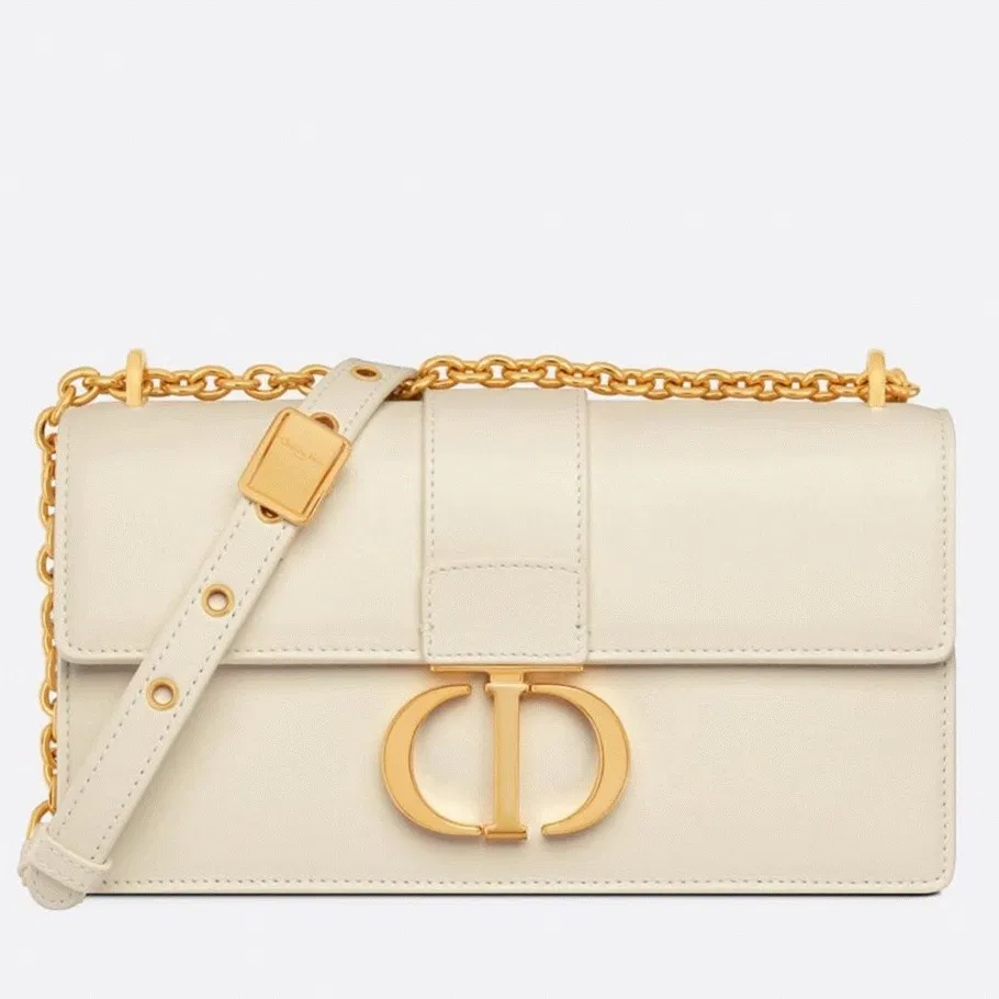 Dior 30 Montaigne East-West Bag with Chain in White Calfskin