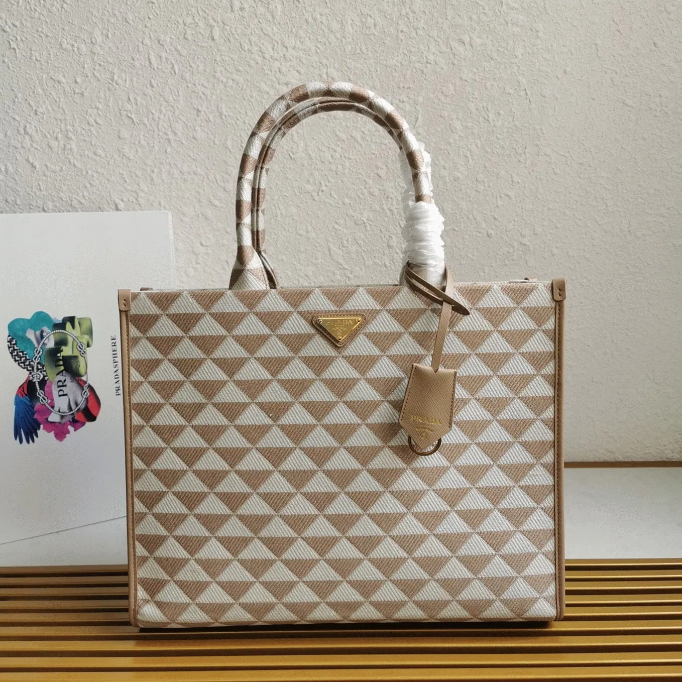 Prada Symbole Large Bag Knockoff in Beige/White Jacquard Fabric — image 4