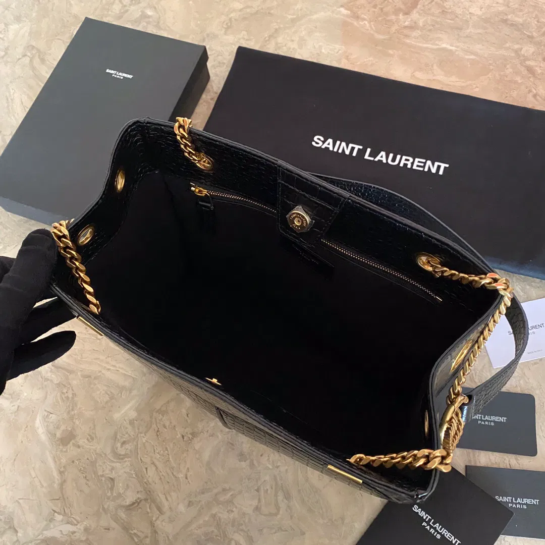 YSL Saint Laurent classic reproduction crocodile pattern shopping bag with detachable chain, bronze metal chain — image 8