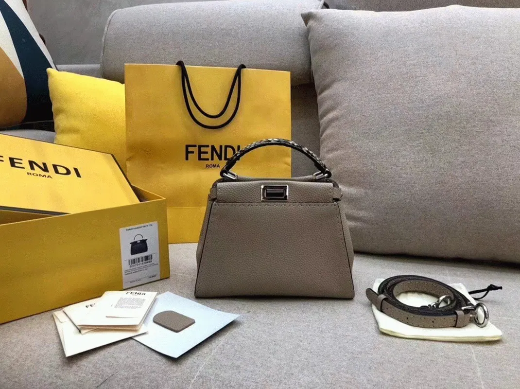 Top Quality Knockoff Fendi Peekaboo Mini Selleria Grey Bag with Python Leather Handle — image 5