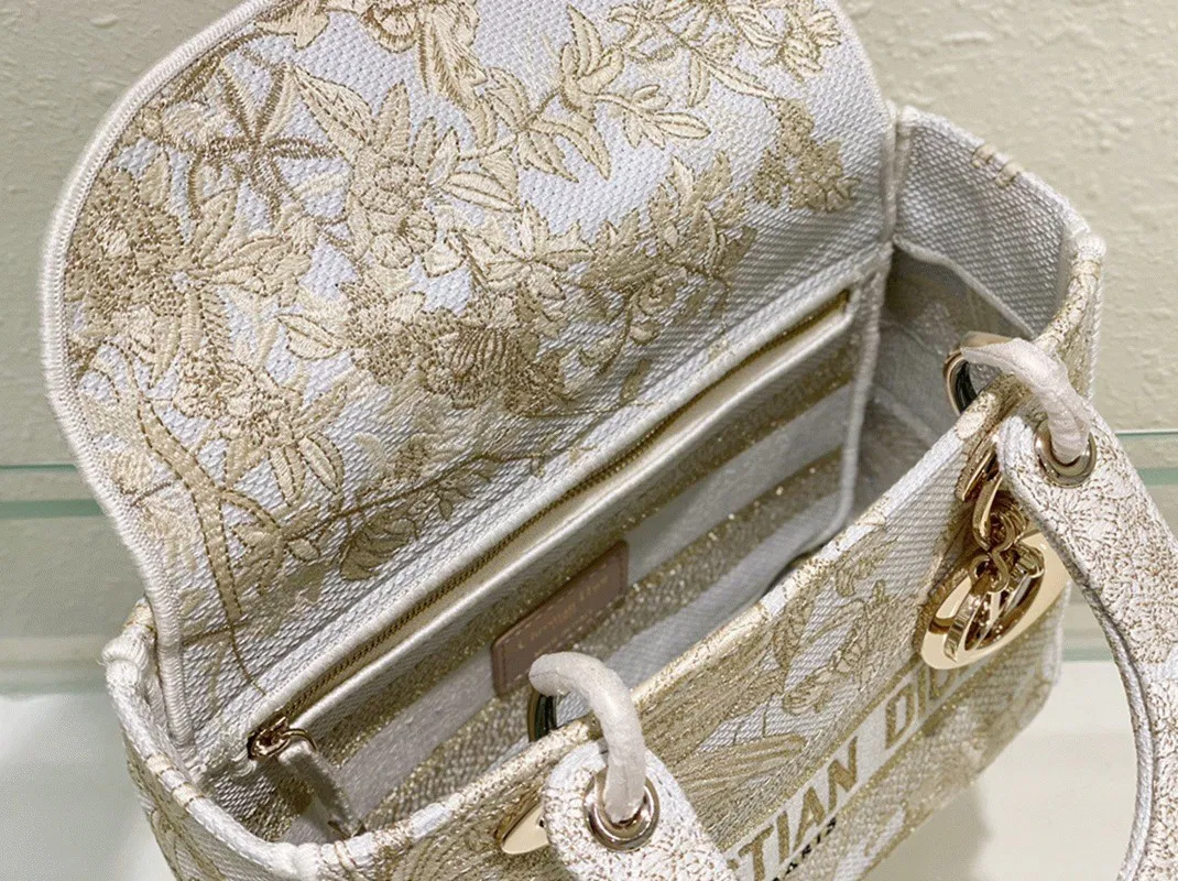 Dior Lady D-Lite Medium Bag Knockoff in Gold Jardin d Hiver Embroidery — image 7