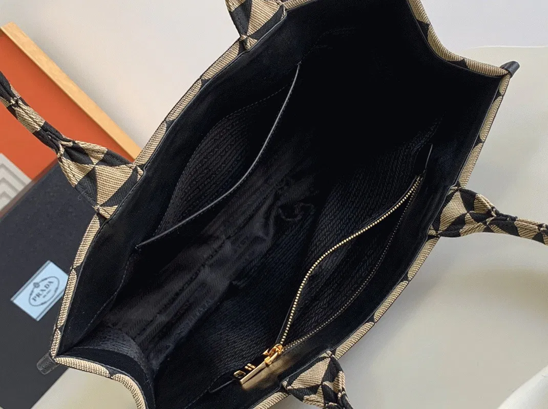 Prada Symbole Large Bag Knockoff in Black/Beige Jacquard Fabric — image 2