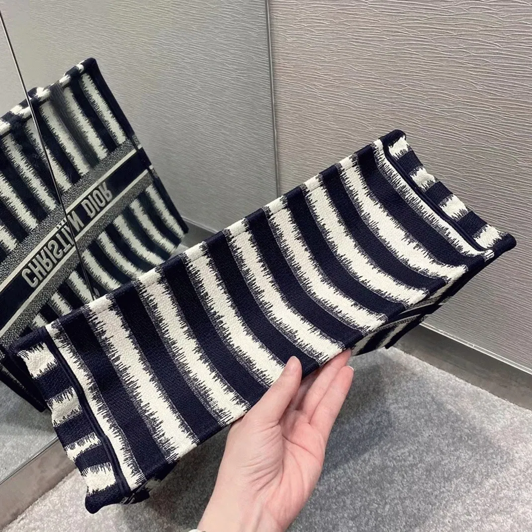 Dior Large Book Tote Bag in Blue Stripes Embroidery — image 5