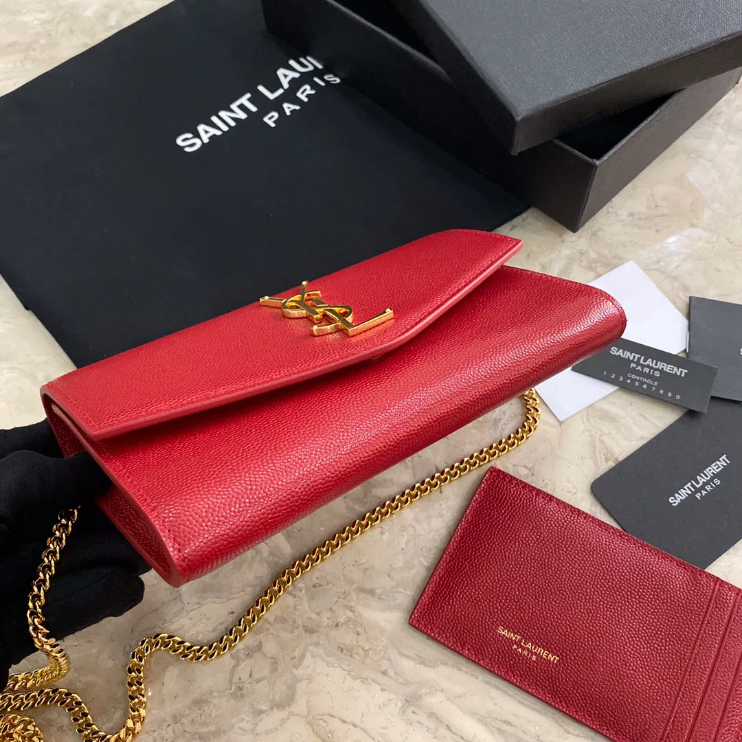 UPTOWN CHAIN WALLET IN CROCODILE-EMBOSSED SHINY LEATHER — image 2