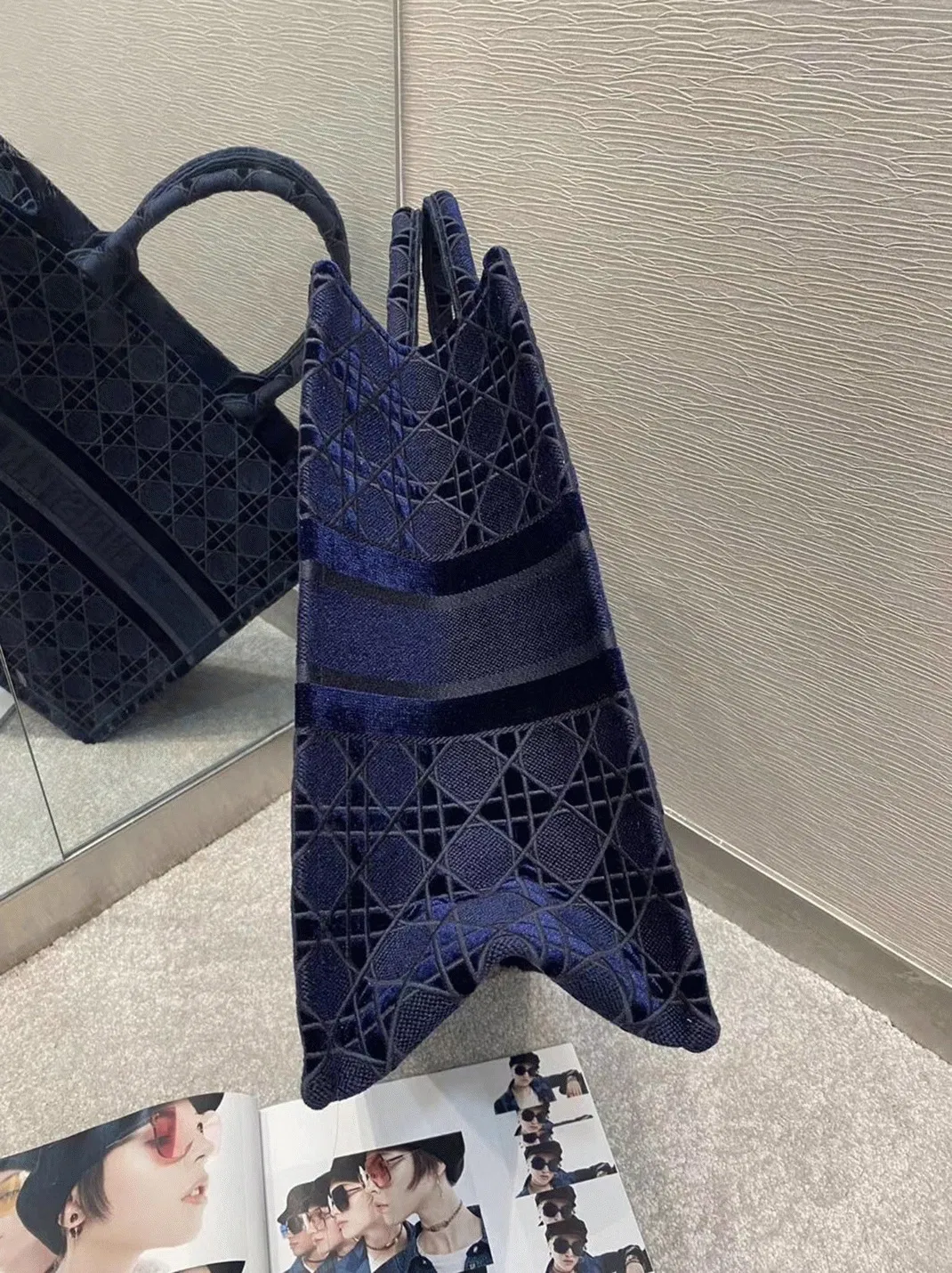 Dior Large Book Tote Bag Knockoff in Blue Cannage Embroidered Velvet — image 3