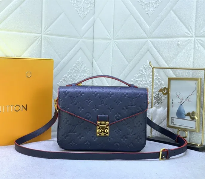 LV Monogram Empreinte Leather Metis In Navy Blue And Red