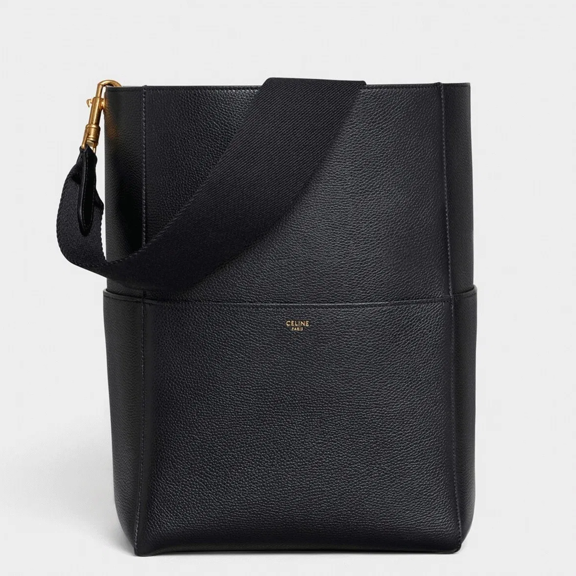 Top Quality Celine Sangle Bucket Bag In Black Grained Calfskin