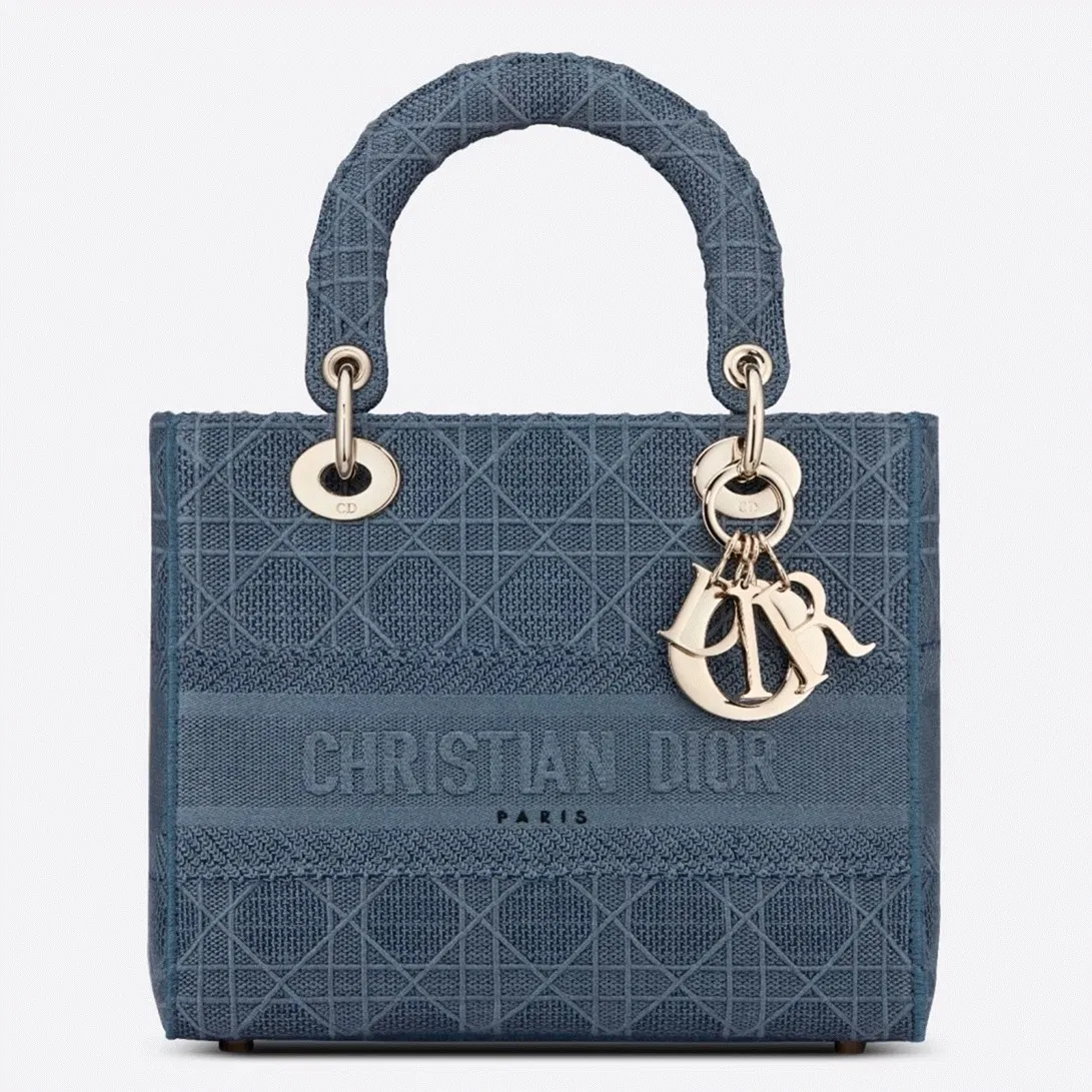 Dior Lady D-Lite Medium Bag in Blue Cannage Embroidered Canvas
