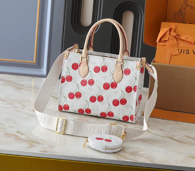 LV X TM Monogram Cherry Canvas Onthego PM In White — image 4