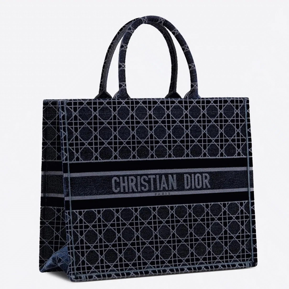 Dior Large Book Tote Bag Knockoff in Blue Cannage Embroidered Velvet