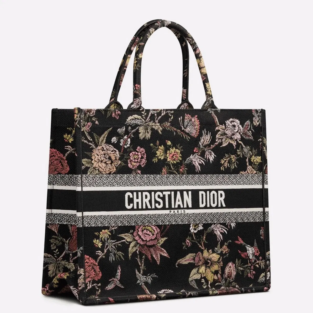 Dior Large Book Tote Bag in Black Jardin Botanique Embroidery
