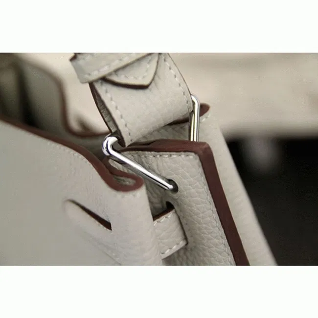 White Leather Knockoff Hermes So Kelly 22cm Clean Style Shoulder Bag — image 5