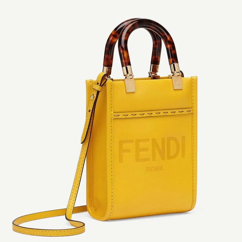 Top Quality Fendi Mini Sunshine Shopper Bag In Yellow Leather