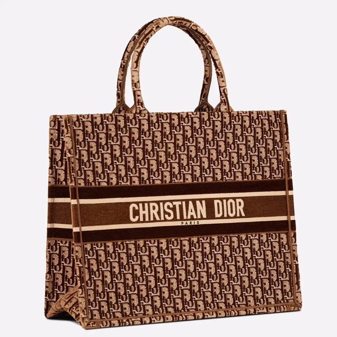 Dior Large Book Tote Bag in Bordeaux Oblique Embroidered Velvet