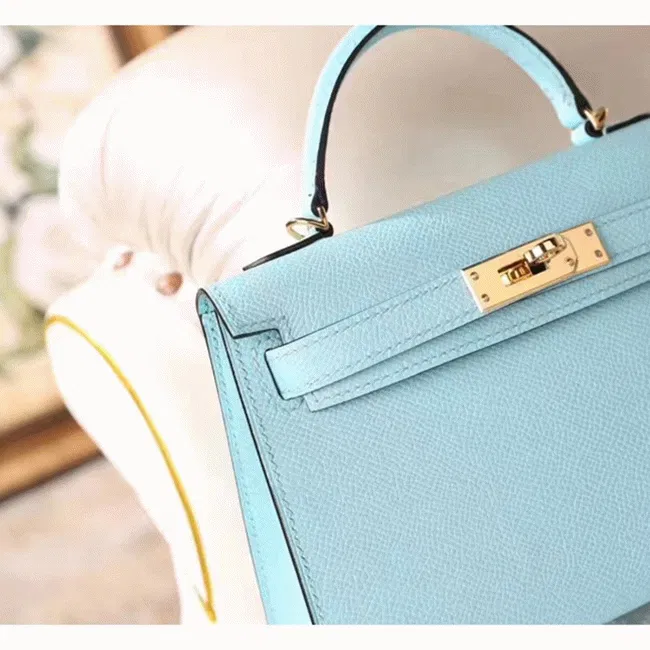 Blue Zephyr Epsom Copy Designer Hermes Kelly 20cm Handbag — image 4