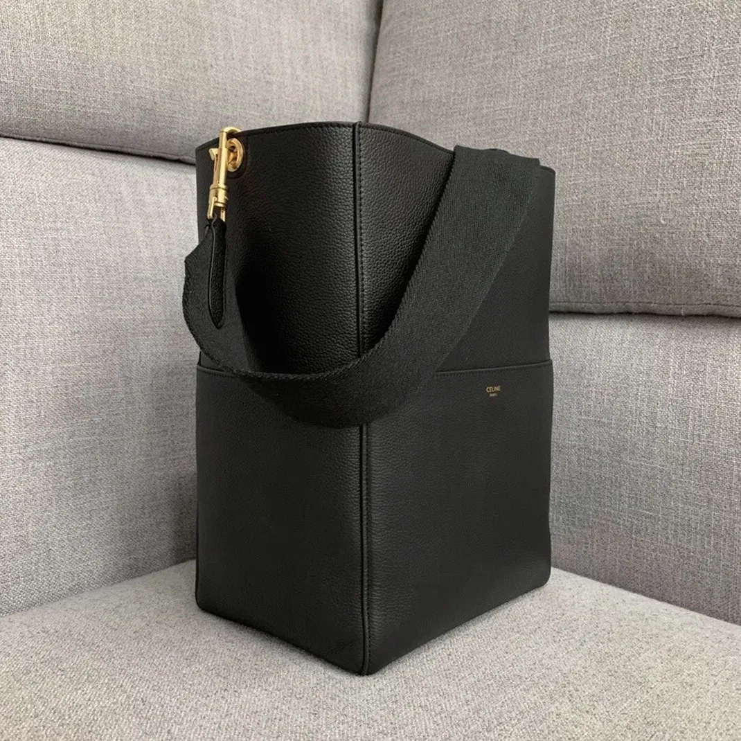 Top Quality Celine Sangle Bucket Bag In Black Grained Calfskin — image 5