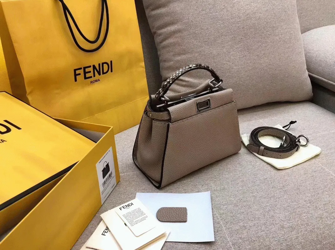 Top Quality Knockoff Fendi Peekaboo Mini Selleria Grey Bag with Python Leather Handle — image 2