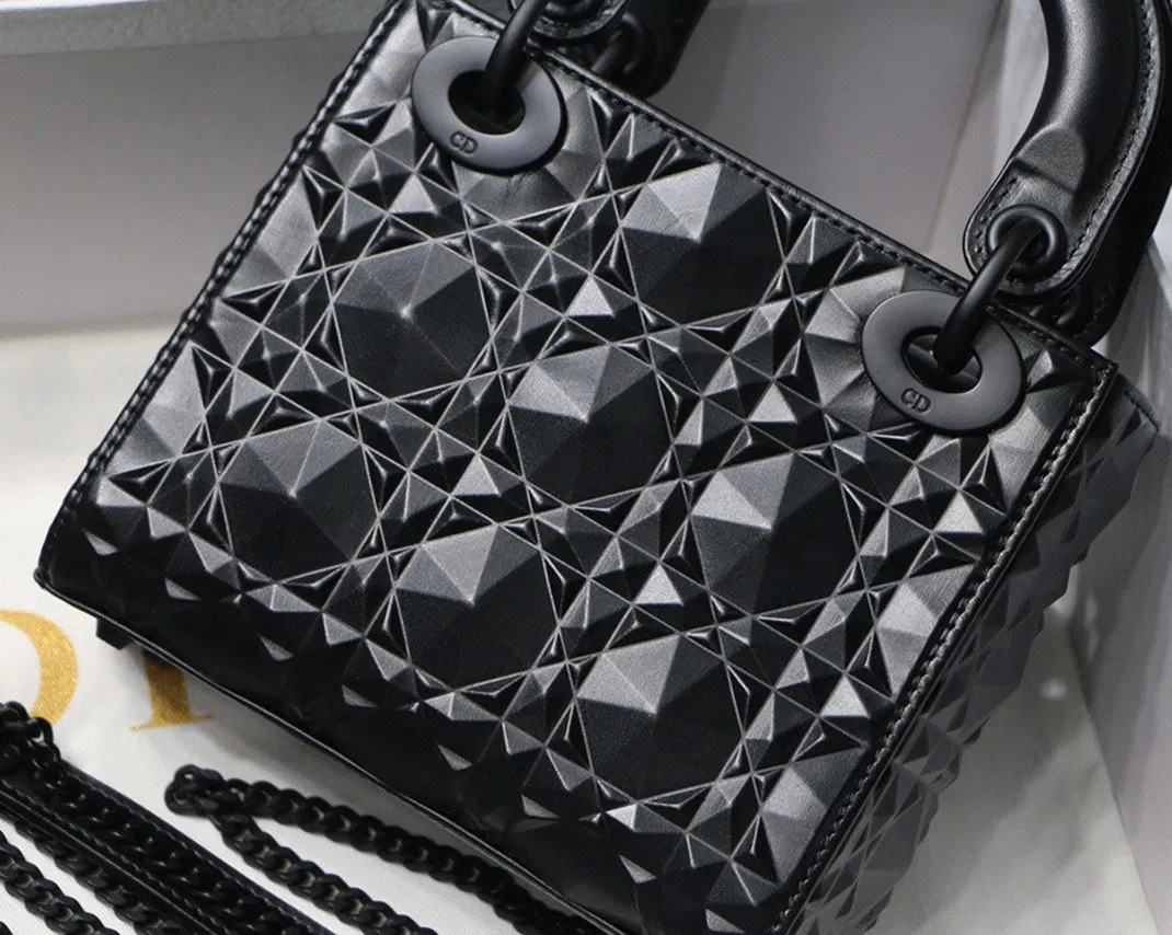 Dior Lady Dior Mini Bag in Black Calfskin with Diamond Motif — image 3