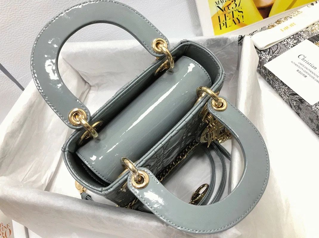 Dior Lady Dior Mini Chain Bag with Chain in Grey — image 9