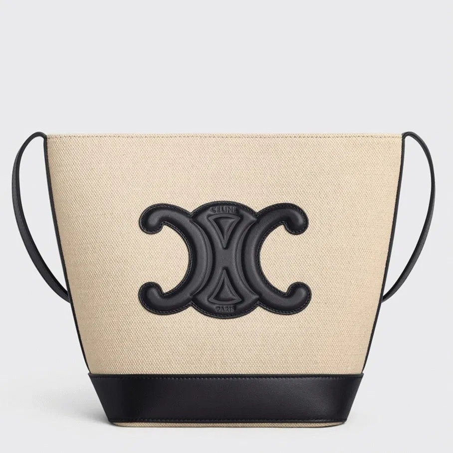 Top Quality Celine Small Bucket Cuir Triomphe In White Textile
