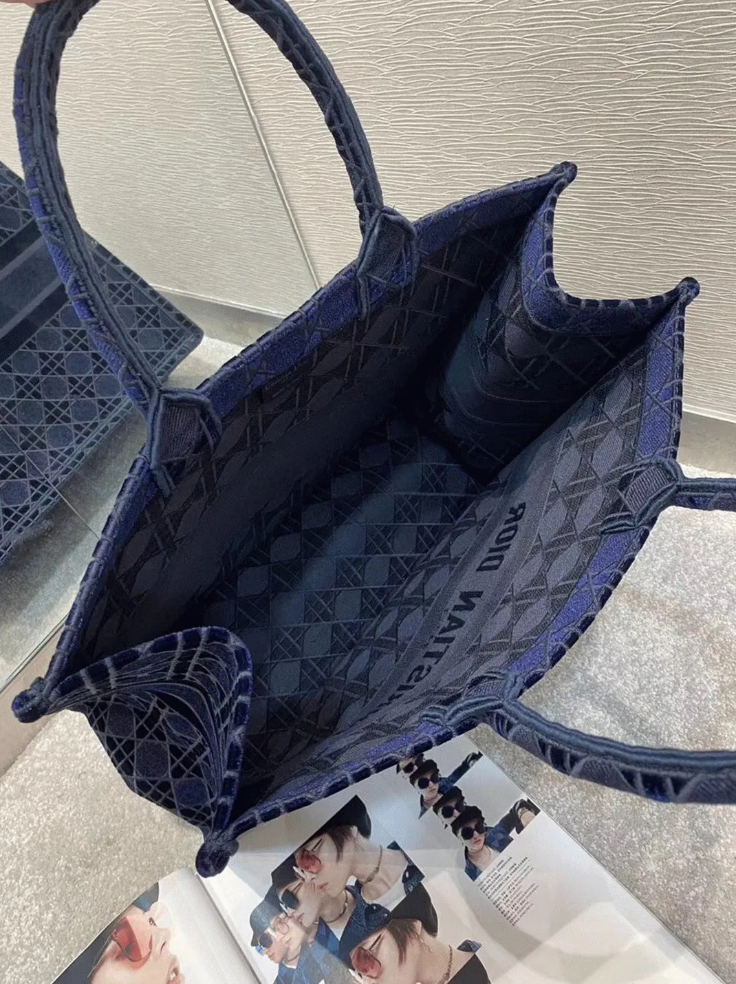 Dior Large Book Tote Bag Knockoff in Blue Cannage Embroidered Velvet — image 7