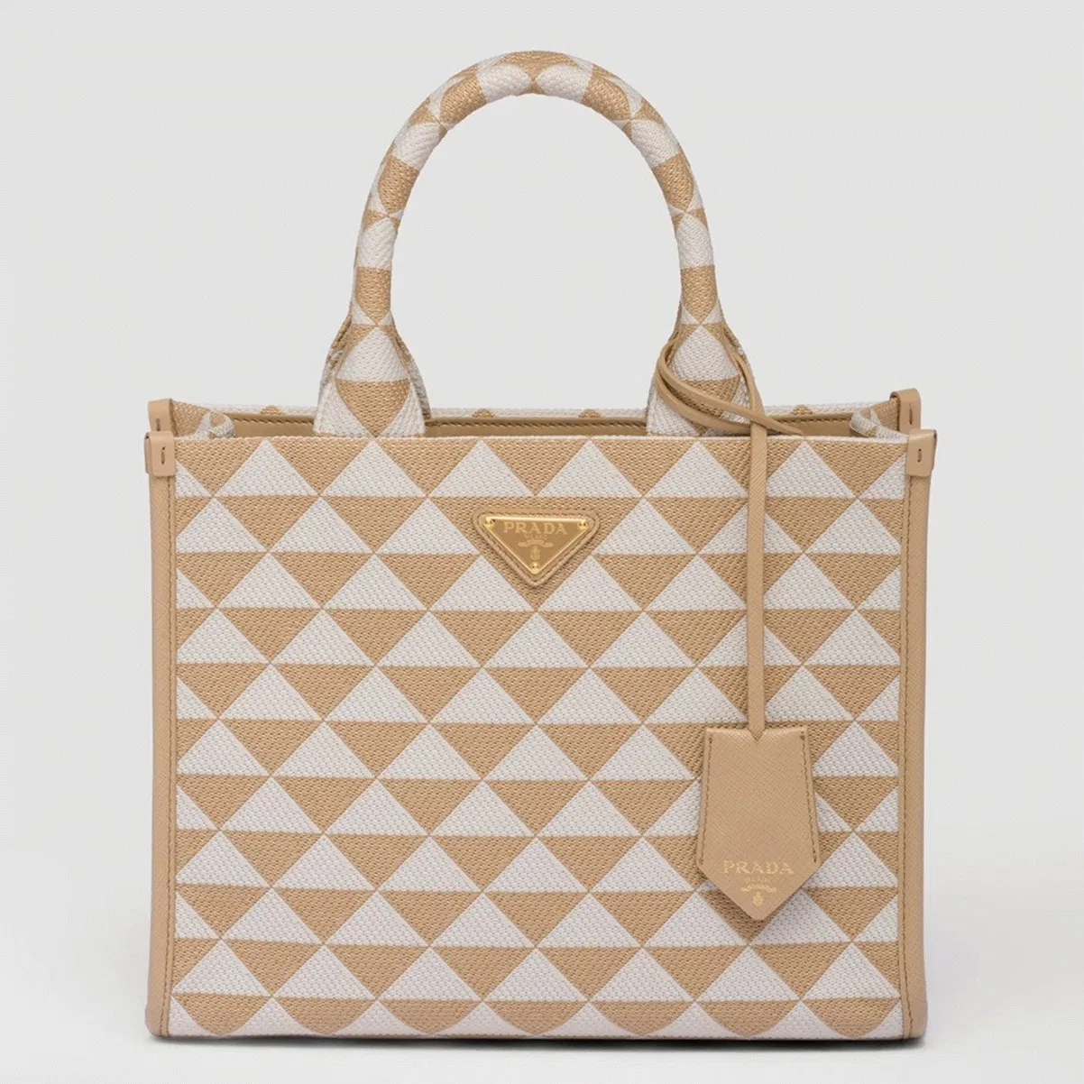 Prada Symbole Small Bag in Beige/White Jacquard Fabric