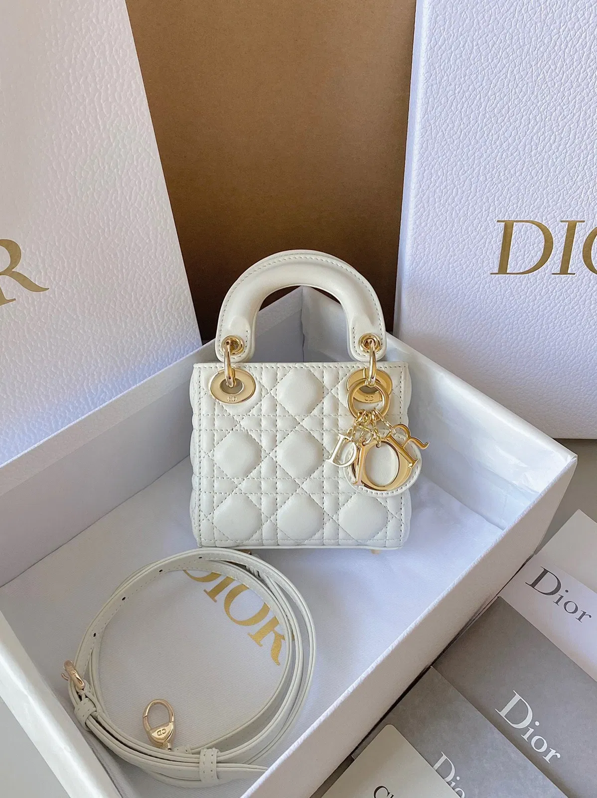Dior Lady Dior Micro Bag Knockoff in White Cannage Lambskin — image 9