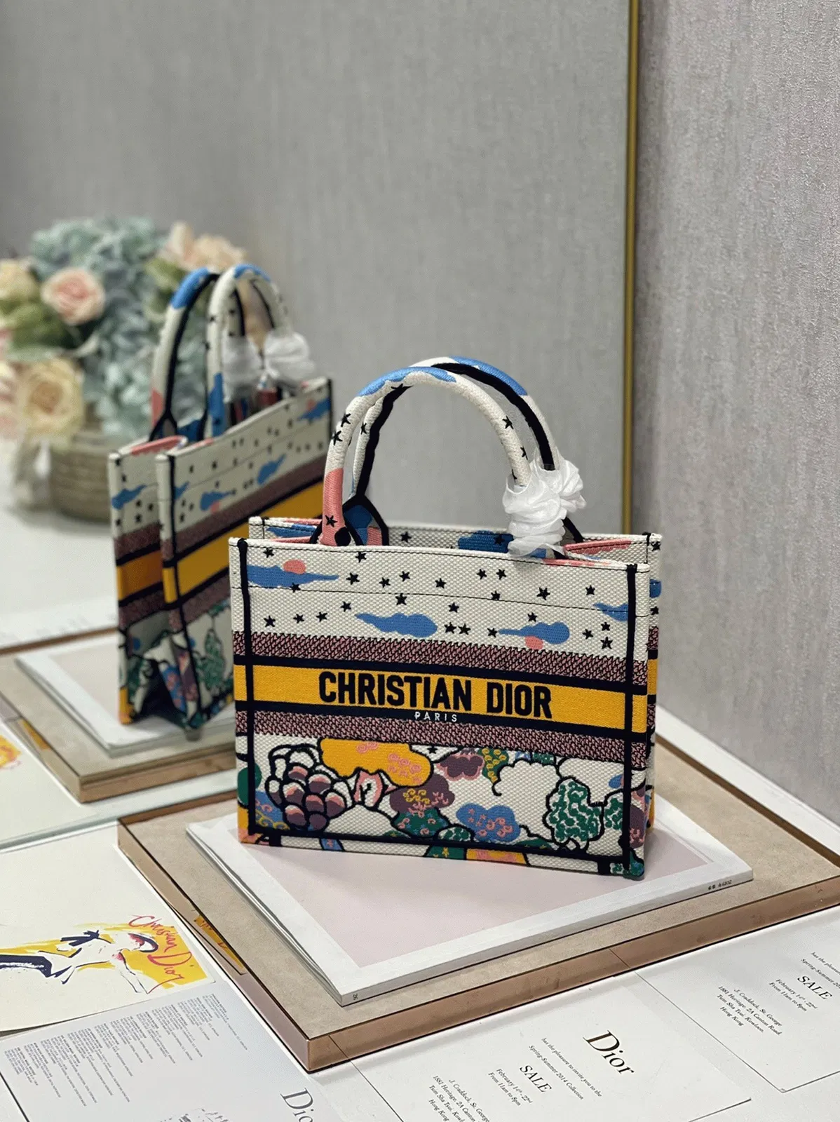 Dior Large Book Tote Bag in White Pixel Zodiac Embroidery — image 4