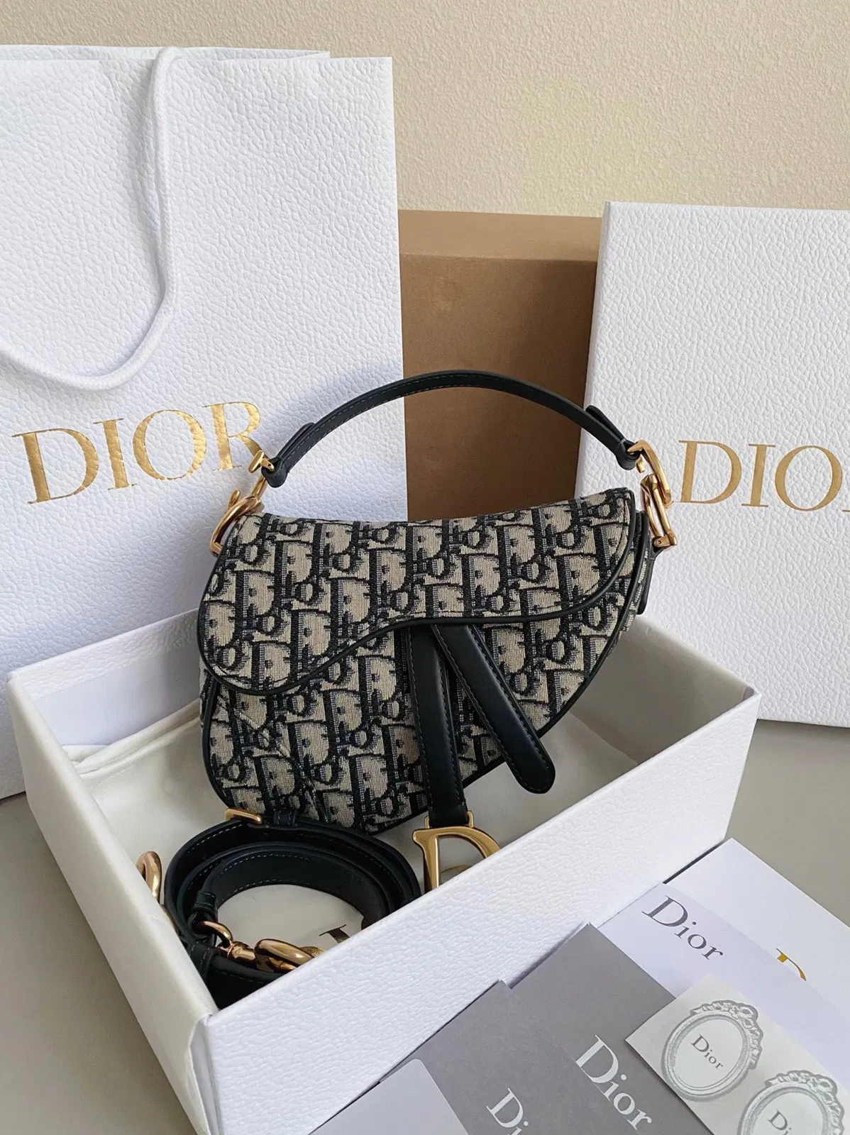 Dior Mini Saddle Bag with Strap in Blue Oblique Jacquard — image 2