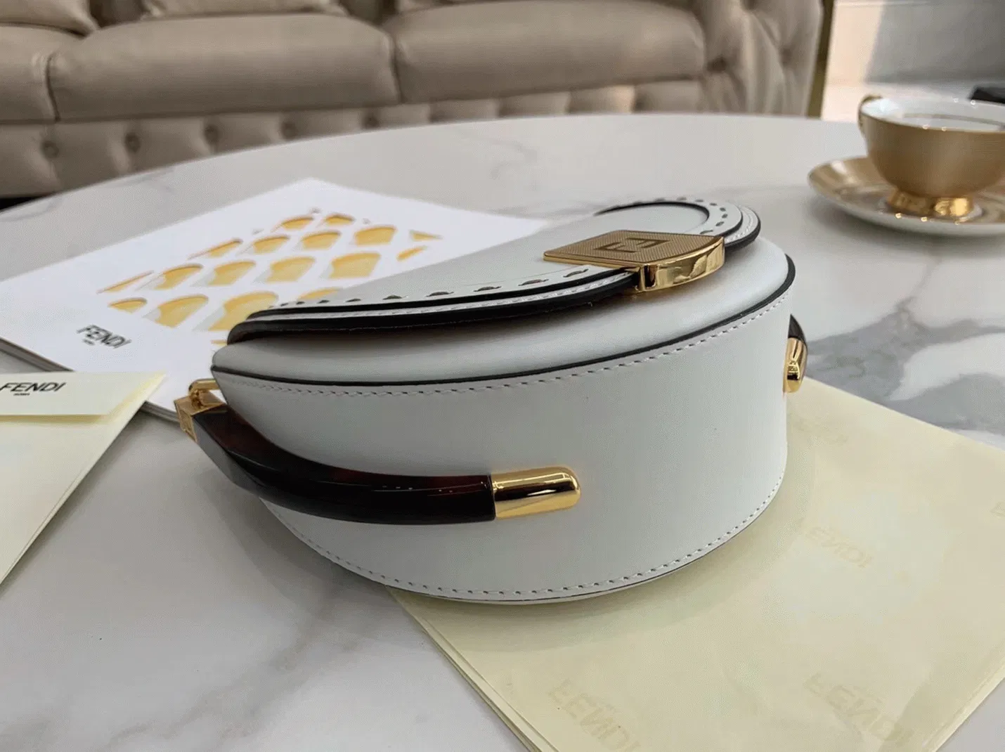 Top Quality Fendi Moonlight Saddle Bag In White Calfskin — image 4