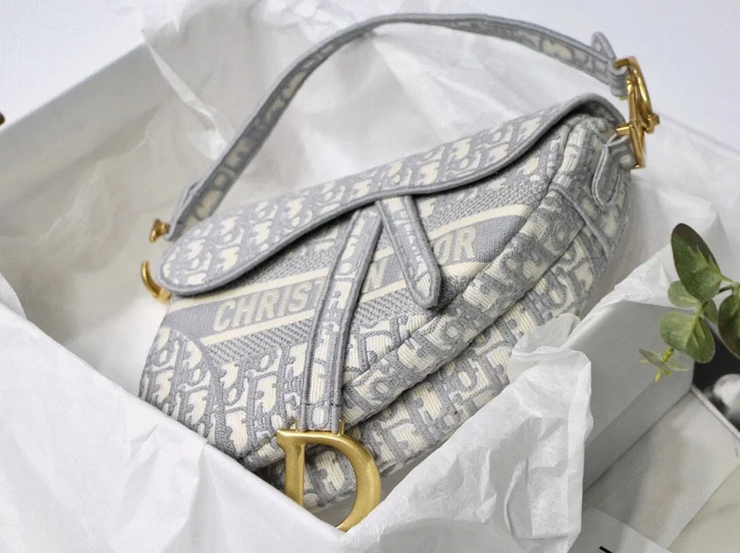 Dior Saddle Bag Knockoff in Grey Dior Oblique Embroidery — image 9
