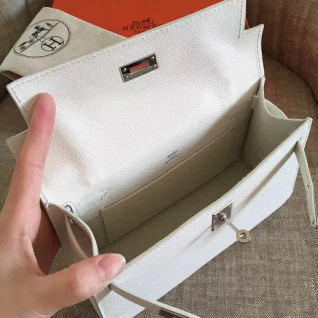 White Epsom Hermes Kelly Pochette Clean Look Mini Bag — image 3