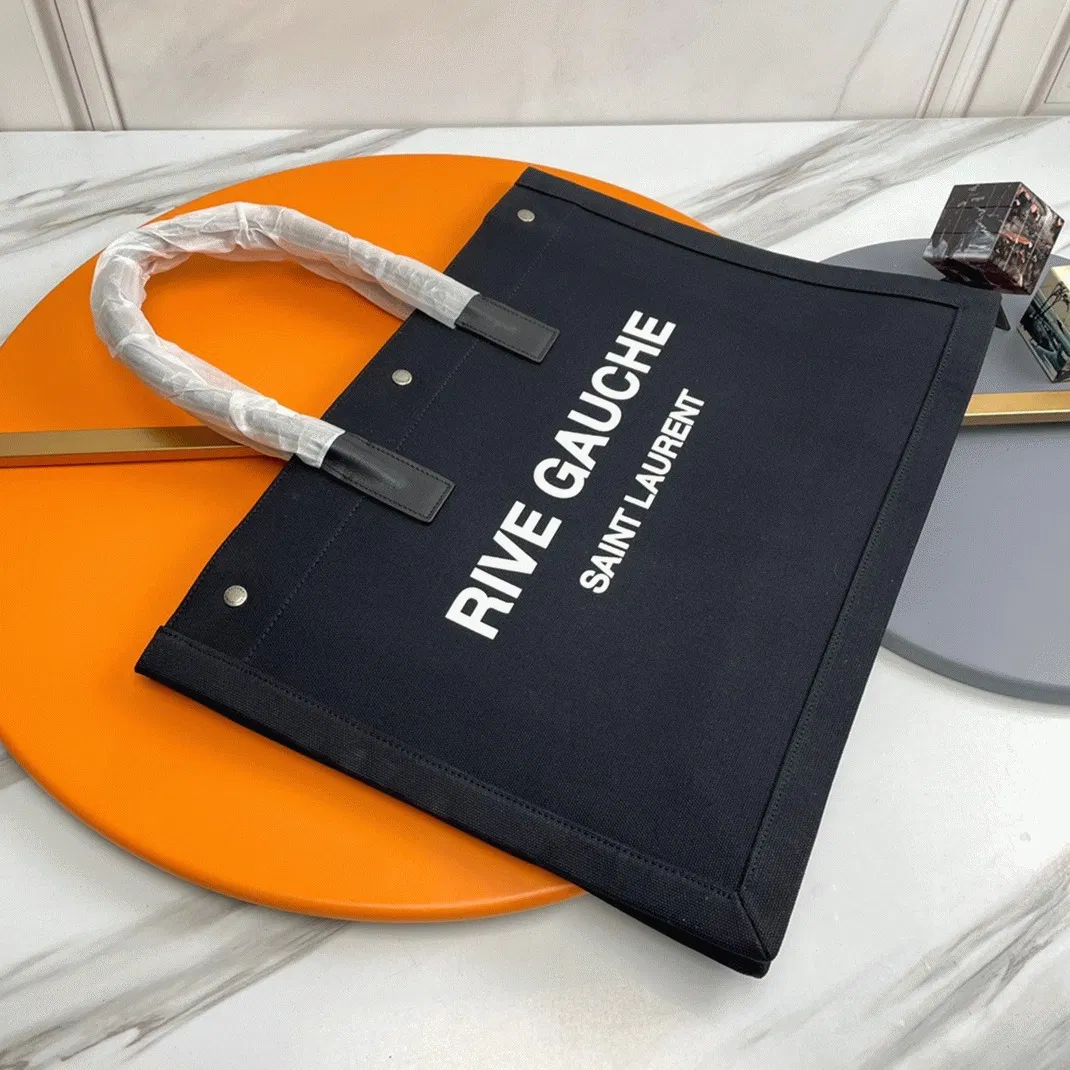 Saint Laurent Rive Gauche Tote Bag Black Linen and Leather — image 5