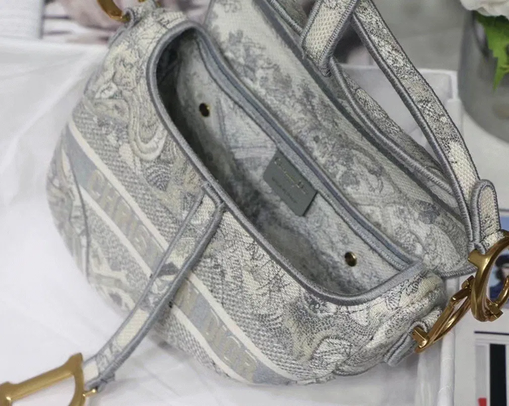 Dior Saddle Bag in Grey Toile de Jouy Embroidery — image 8