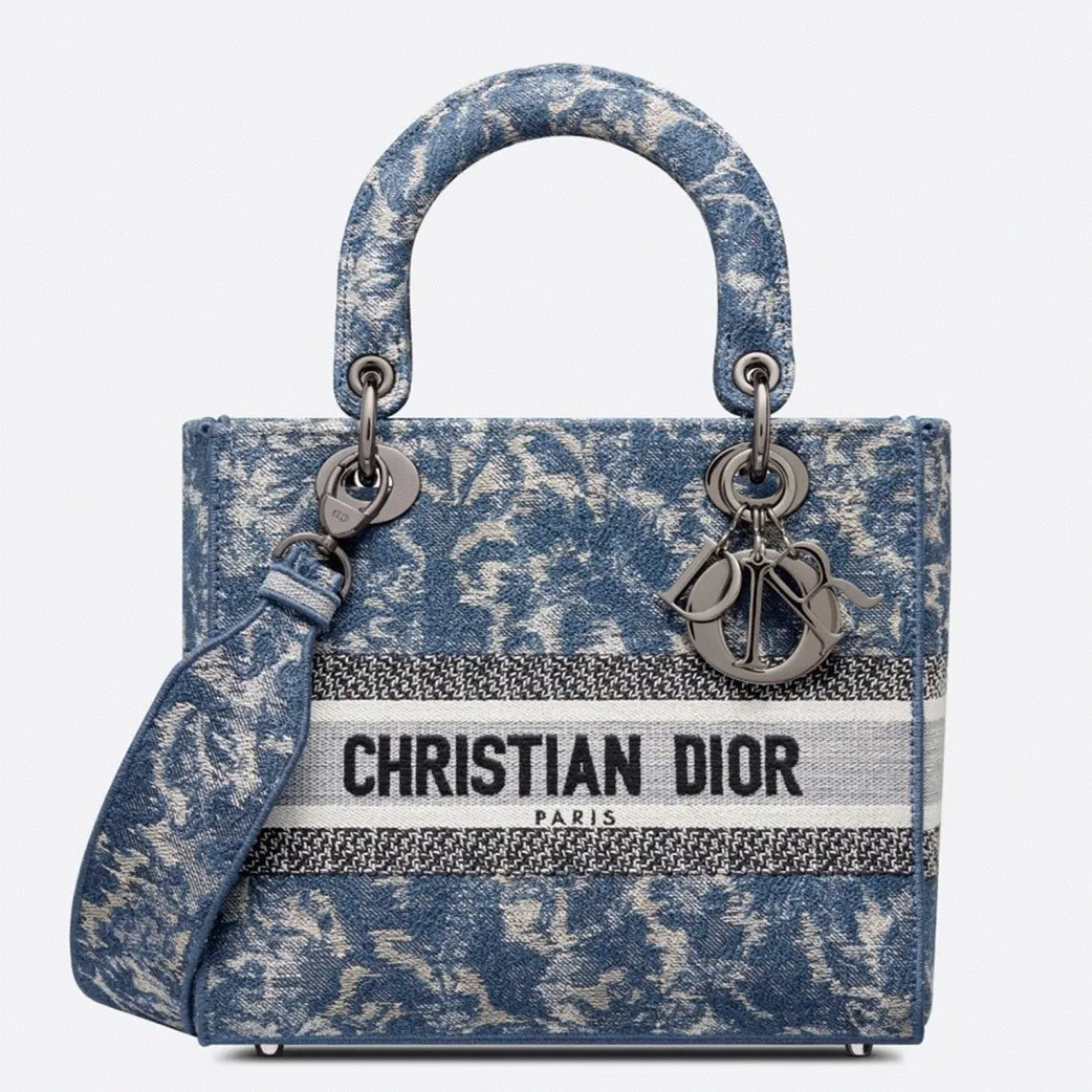Dior Lady D-Lite Medium Bag in Blue Brocart Denim-Effect Embroidery