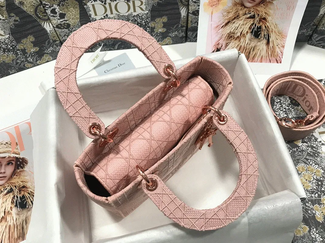 Dior Lady D-Lite Medium Bag Imitation in Pink Cannage Embroidered Canvas — image 5