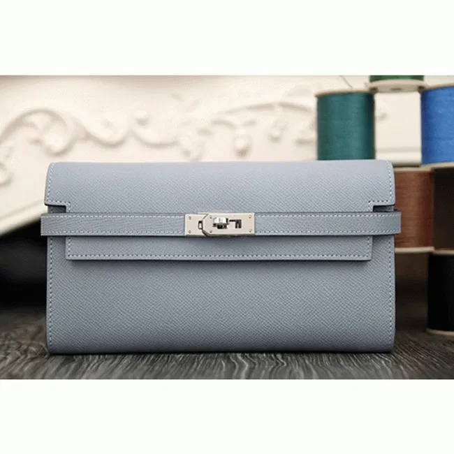 Blue lin knockoff Hermes Kelly Longue wallet