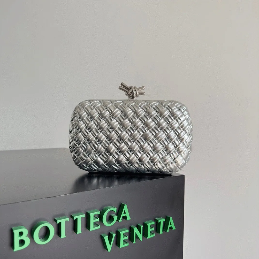 Fake Bottega Veneta Knot Minaudiere Clutch Silver Intreccio — image 6