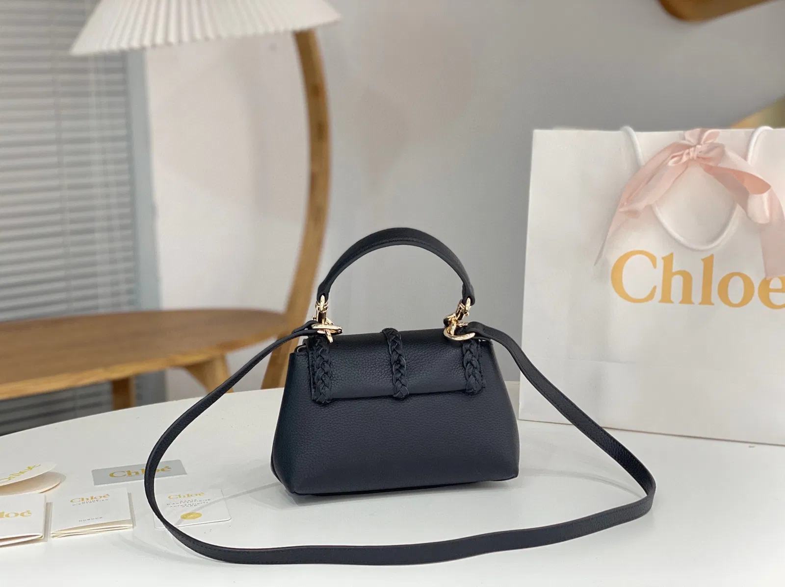 Top Quality Chloe Penelope Mini Shoulder Bag in Black Grained Calfskin — image 2