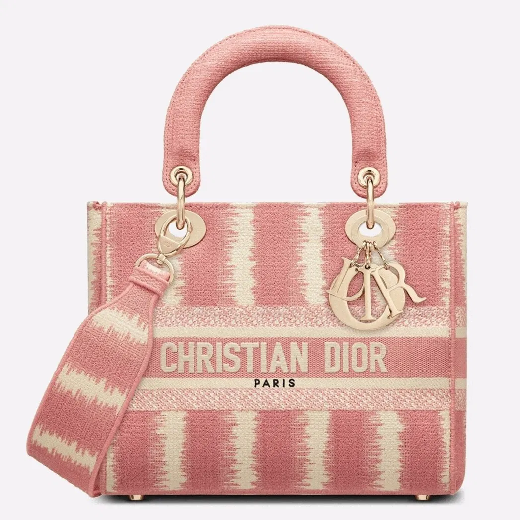 Dior Lady D-Lite Medium Bag in Pink D-Stripes Embroidery