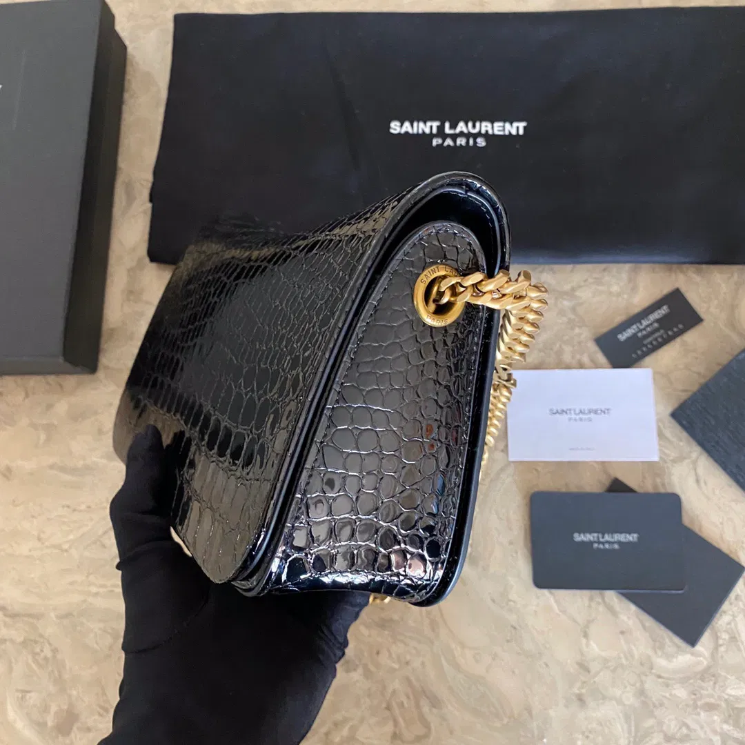ELISE SHOULDER BAG IN ALLIGATOR-EMBOSSED PATENT LEATHER — image 7