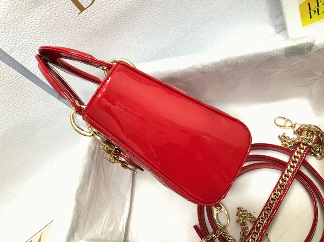 Dior Lady Dior Mini Chain Bag Knockoff with Chain in Red — image 8