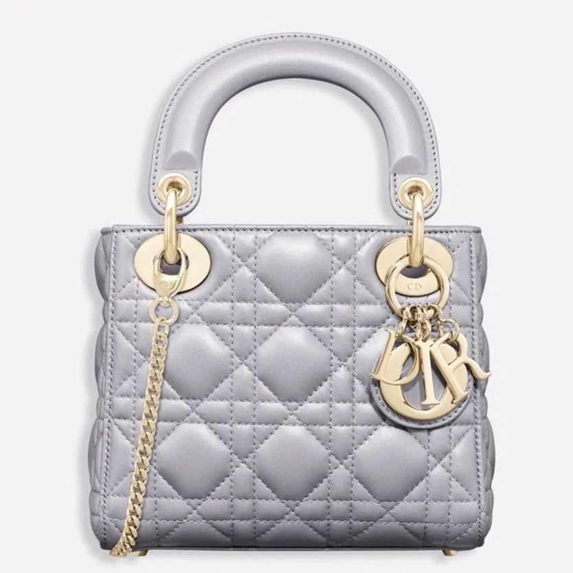 Dior Lady Dior Mini Chain Bag in Grey Pearlescent Lambskin